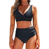 Yonique Women's Two Piece High Waisted Bikini Set Tummy Control Swimsuit Full Coverage Bathing Suit