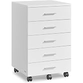 VASAGLE File Cabinet, Mobile Pedestal Filing Cabinet with Wheels | Printer Stand, with 5 Drawers, Tool-Free Sliding Rails, for Study, Home Office, Cloud White UOFC081W01V1