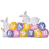 GEIGUIWA Easter Bunny Eggs Resin Centerpiece Decor with The Word Easter Resin Spring Tabletop Easter Bunnies Decorations East