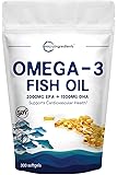 Triple Strength Omega-3 Fish Oil Supplement (Fish Oil Burpless), 3750mg Per Serving, 300 Softgels, EPA 2000mg & DHA…
