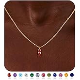 Turandoss Two Birthstone Necklaces for Women Trendy, Dainty 14K Gold Plated Double 12 Months Blue Green Emerald Birthstone Pendant Necklaces Birthday Jewelry Personalized Gifts for Women Girls
