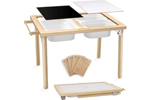 Easyego Sensory Table for Toddlers Kids Play Wooden Sand Water Table with Double-Sided Board & Foldable Storage Bins for Indoor and Outdoor Use, Birthday Gifts for Boys and Girls- Foldable