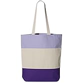 Purple Tri-Color Canvas Tote Bag, Durable 15x15" Cotton Bag, Reusable for Shopping, Beach & Everyday Use, Sturdy Design with 20" Handles