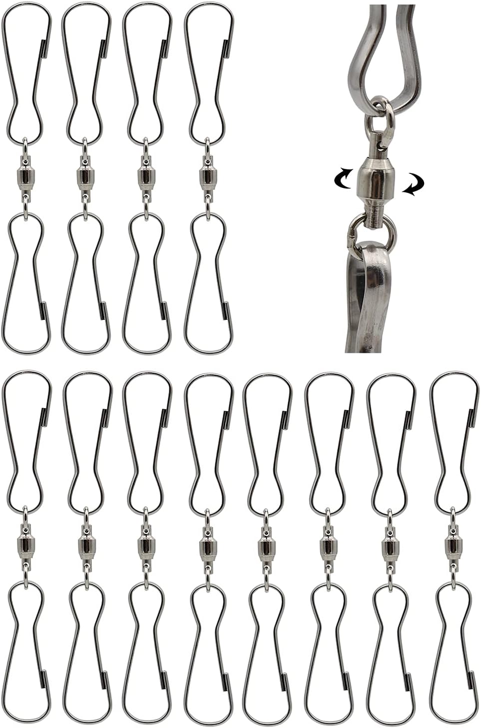 Outdoor Hanging Brackets - LYECUN 12Pcs Swivel Hooks for Wind Spinners, Windsocks Clip, Stainless Steel Swivel Dual Clips for Hanging Wind Chimes, Bird Feeders - 3.1inch