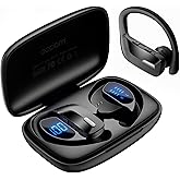 occiam Sport Wireless Earbuds Bluetooth Headphones 80hrs Playtime Deep Bass Ear Buds with Earhook Noise Cancelling Mic Waterproof Earphones for Workout Running Black