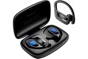 occiam Sport Wireless Earbuds Bluetooth Headphones 80hrs Playtime Deep Bass Ear Buds with Earhook Noise Cancelling Mic Waterproof Earphones for Workout Running Black