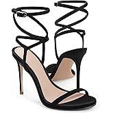 Coutgo Womens Strappy Lace up Heels Sandals Sexy High Heeled Ankle Strap Summer Dress Shoes