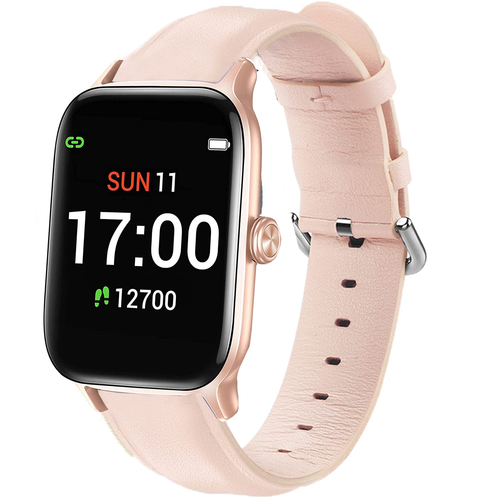 Giaogor Compatible for Letsfit EW1 Band, Soft Classic Genuine Leather Replacement Strap Watchband Compatible for Letsfit EW1 Smartwatch (Pink)