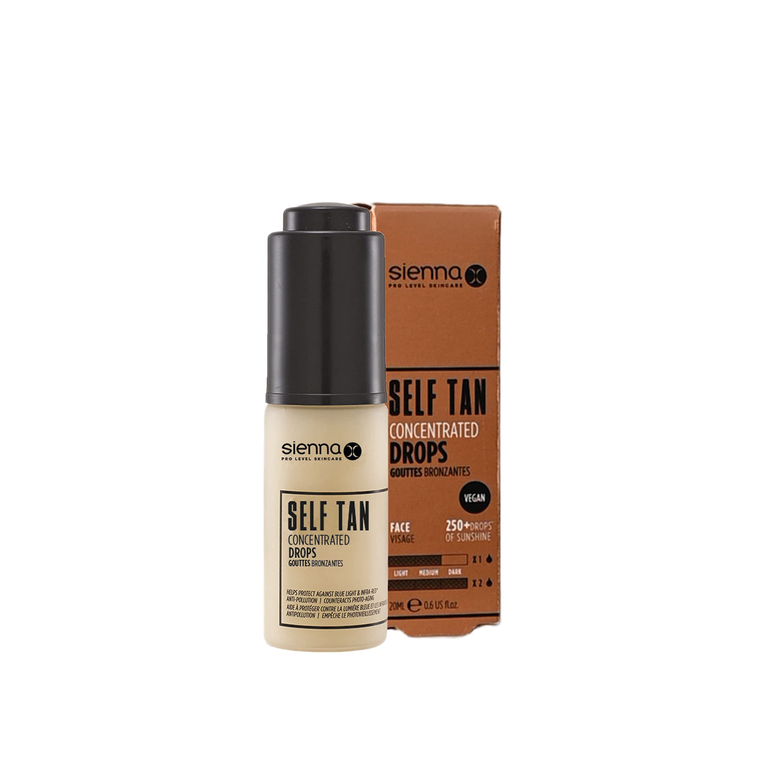 Sienna X Sleep Gradual Self Tan Tanning Drops 20ml. Fake Tanner For Natural Holiday Glow. Vegan Face Tanning Products. Face Tan To Mix Into Cream & Lotion. Light/Medium Bronzer Serum.
