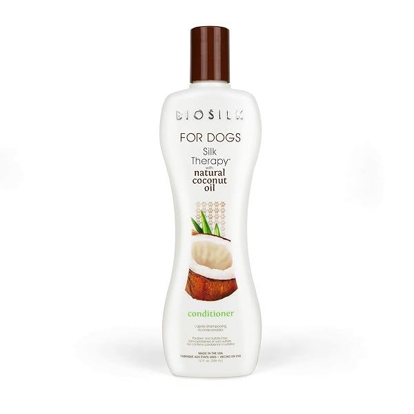 BIOSILK FOR DOGS SILK THERAPY CONDITIONER WITH NATURAL COCONUT OIL | COCONUT OIL DOG CONDITIONER FROM BIOSILK FOR DOGS | PET CONDITIONER FOR DOGS, 12 OUNCES,BEIGE