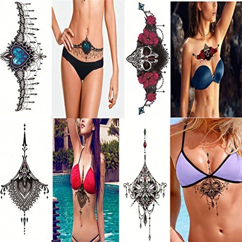4 X Deardeer Temporary Tattoo Beauty Jewelry Design Body Art for Women Female for Women Chest, Belly, Back, Waist Water Transfer 20 X 15cm