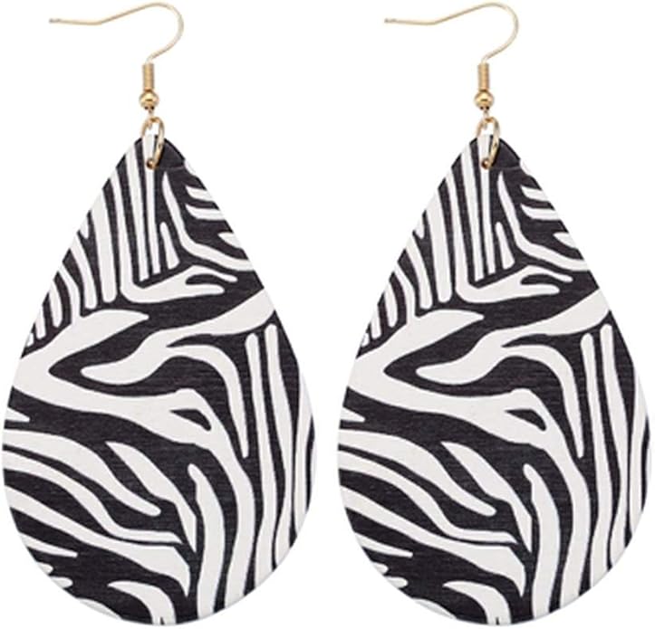 Women's Jewelry earring For Natural Wooden Painted Zebra