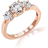 Amazon Essentials Platinum or Gold Plated Sterling Silver Round 3-Stone Ring made with Infinite Elements Cubic Zirconia (previously Amazon Collection)