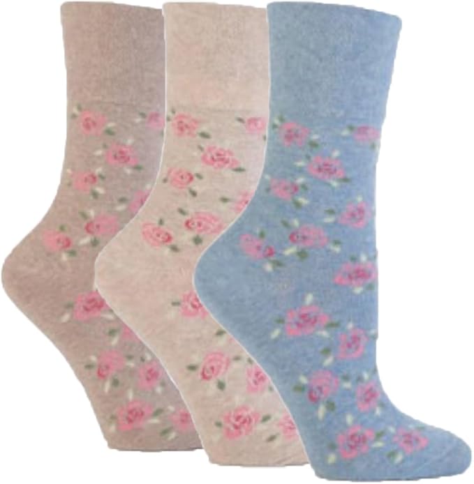 3 Pairs of Ladies Sock Shop Gentle Grip Patterned Socks, Various