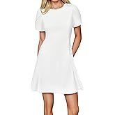 Azhong Women's Summer Short Sleeve Crew Neck Flared Mini Dress A-Line Petal Sleeve Flowy Party Dress