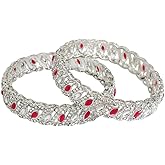 Efulgenz Indian Bangles for Women CZ Crystal Rhinestone Bracelet Bangle Set Faux Kundan Indian Wedding Party Bangles Indian Bridal Bangles Fashion Statement Jewelry (2 Pcs), Size-2.8