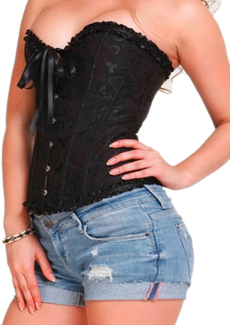 Women Bustiers Corset Lace Trim Corset Overbust Waist Cincher Bustier Shapewear Outfit at  Women’s Clothing store
