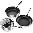Stainless Steel Pots and Pans Set, Induction Cookware 4-Piece with Lid, Cookware Sets for Oven & Dishwasher Safe By MOMOSTAR