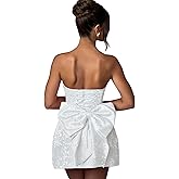 ZGMYC Jacquard Satin Homecoming Dress with Bow Elegant Strapless Mini Dress A Line Short Prom Dresses Party Gown