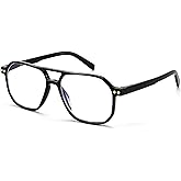 FEISEDY Retro Aviator Reading Glasses Square Readers with Spring Hinge Blue Light Reading Glass for Women Men B0068