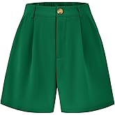 KIRUNDO Shorts for Women Dressy Casual Summer Elastic Waist in The Back Pleated Wide Leg Tailored Work Trouser Shorts