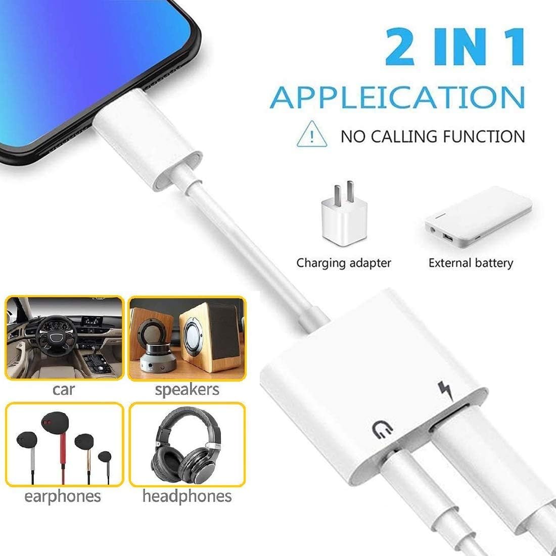 2Pack Lightning to 3.5mm Headphones Jack Adapter for iPhone,[Apple MFi Certified] 2 in 1 Charger + Aux Audio Splitter Dongle Adapter for iPhone 7/7Plus/8/8Plus/11/X/XR/XS Support All iOS System: Electronics