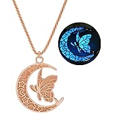 SIewee Fantasy Glow in the Dark Moon and Butterfly Necklace for Halloween and Christmas,Glowing Jewelry Pendant for Women ,Fairy Witch Necklace