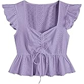 SweatyRocks Women's Ruffle Hem Cap Sleeve Shirts Sweetheart Neck Peplum Blouse Top