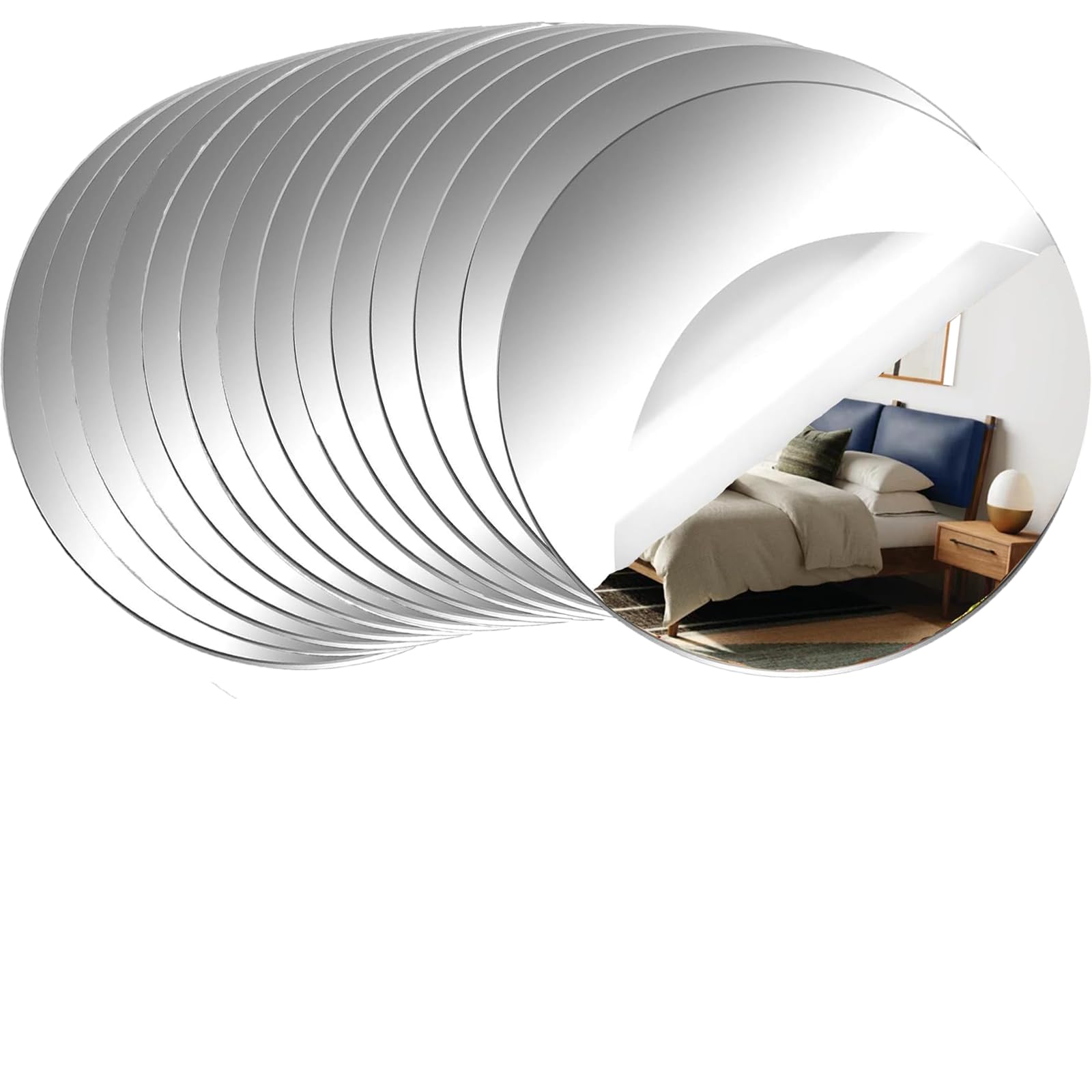 Photo 1 of CEUQIESO 14 Pack Acrylic Round Mirrors, 10 inch Circle Mirror Tiles Self Adhesive Mirror Stickers for Wall Home Living Room Bedroom Decor, Small Mirrors for Crafts (Thickness 1 mm) (10 inch/25cm)