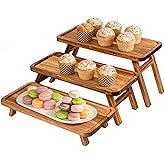 3 Tier Serving Tray for Party Supplies, Acacia Wooden Tiered Tray Stand for Food Display, Cupcake Stand, Elevated Charcuterie Board Cake Stand, Tiered Dessert Serving Stand for Parties and Events