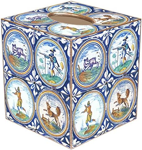 Kelly Tissue Box Cover Tissue Holder Square Cube Decorative Blue Bathroom Decor Bathroom Accessories Linen Look Paper Mache
