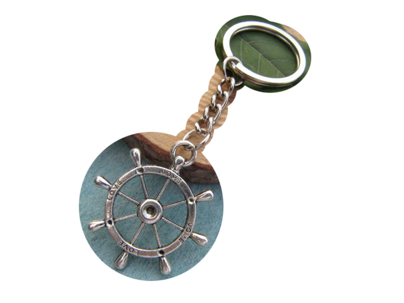 2pcs Ship Wheel Rudder Keychain Antique Silver Rudder Charm Sailor