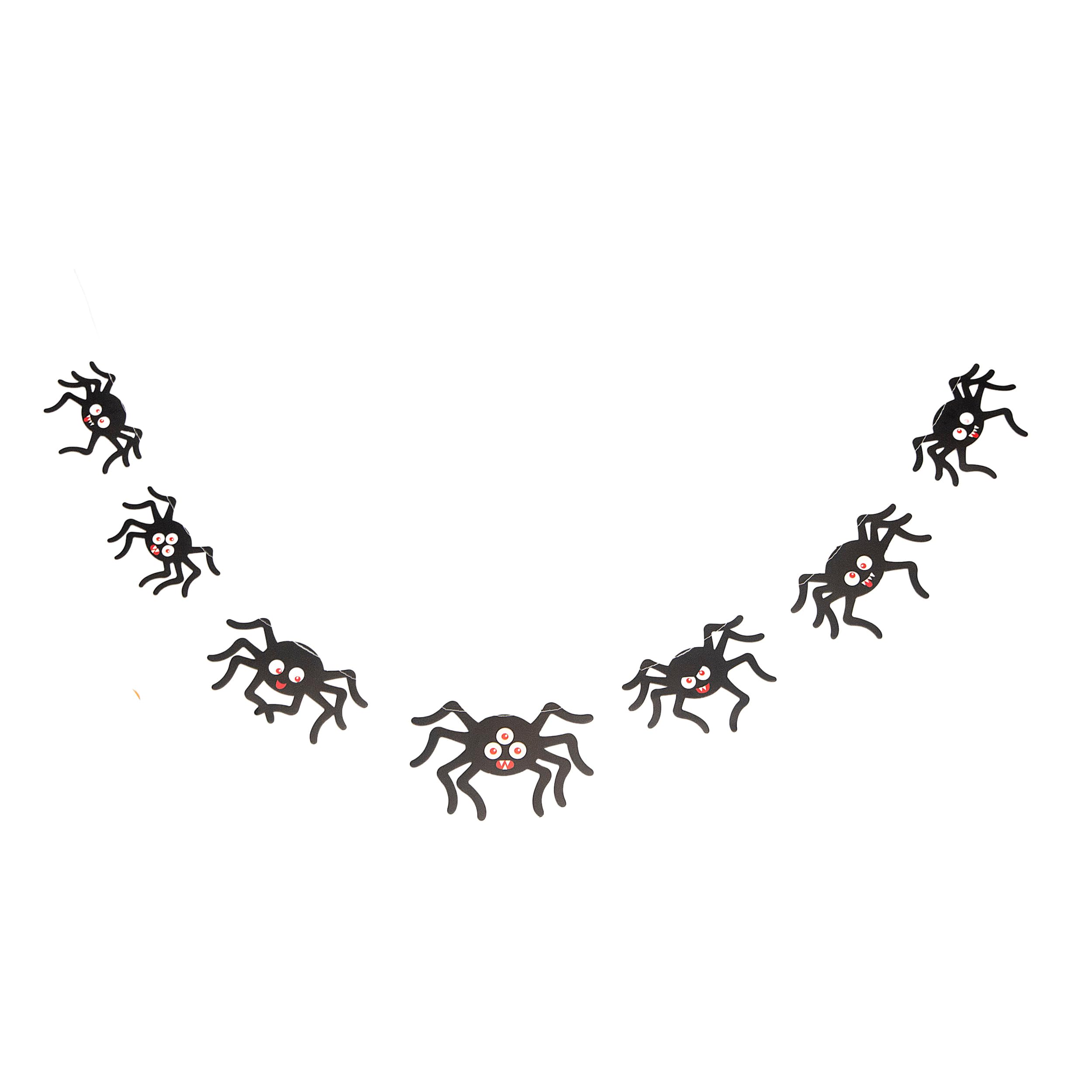 PUKKA party Halloween Spider Stitched Garland – 2 Metre Lightweight Printed Banner with Various Size and Shape Spiders on Easy to Hand String for Haunted Houses, Gothic Parties, and Trick or Treaters