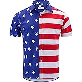 ENVMENST Men's American Flag Button Down Shirts Casual Short Sleeve Patriotic Hawaiian Shirt