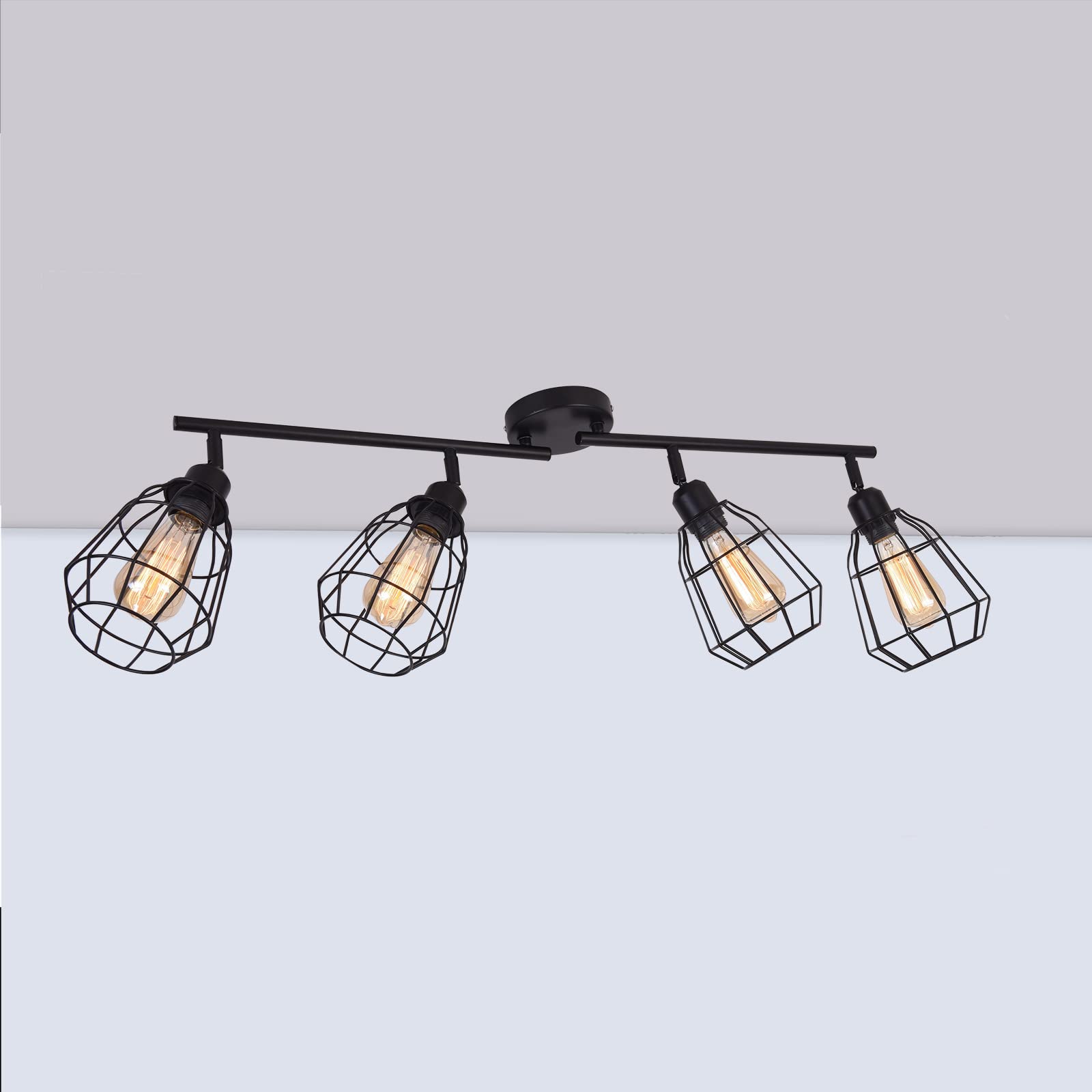 HARPER LIVING 4 Way Ceiling Lights, Black Vintage Spotlights, Adjustable Retro Kitchen Spotlight, Dimmable, Ideal for Living Room, Bedroom, Kitchen, Hallway, Hotel, B&B, 4xE27 Bulbs