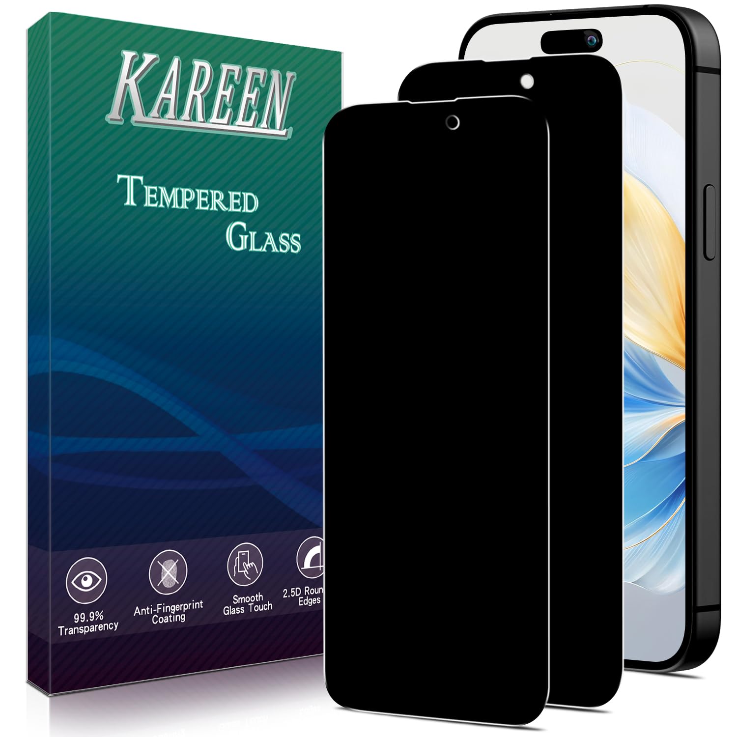 Photo 1 of KAREEN 2-Pack Privacy Screen Protector For iPhone 15, iPhone 15 Pro 6.1-Inch Anti Spy Private Tempered Glass Film, 9H Hardness, Easy to Install, Bubble Free, Case Friendly