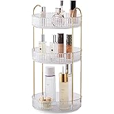 Makeup Organizer for Vanity, 360° Rotating Bathroom Organizer Countertop, High-Capacity Skincare Organizer, Spinning Cosmetics Organizer for Dresser Countertop (3 Tiers, Clear)
