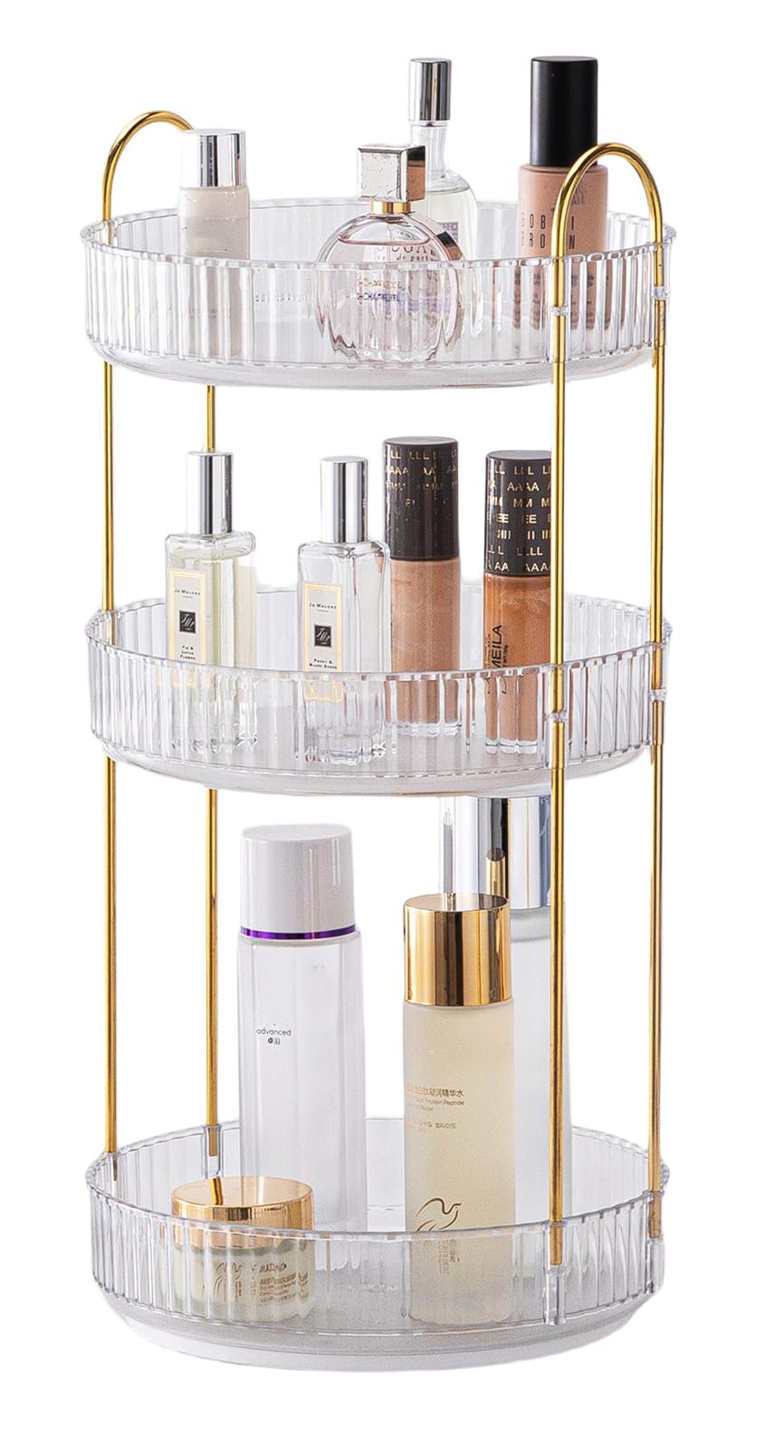 Makeup Organiser for Vanity, 360° Rotating Bathroom Organiser Countertop, High-Capacity Skincare Organiser, Spinning Cosmetics Organiser for Vanity Dresser Bathroom (3 Tiers, Clear)