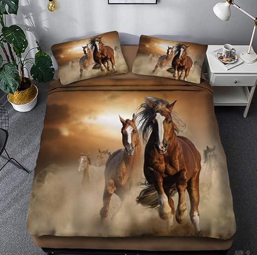 ZLLBF Funda De Edredón Juvenil,Caballos Corriendo 140 x 200cm,Funda