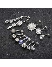 Udalyn - 12 anillos de ombligo de acero inoxidable para mujer, niñas, bola de ombligo, piercing de joyería de 14 G, acero inoxidable, BP06-12Pcs