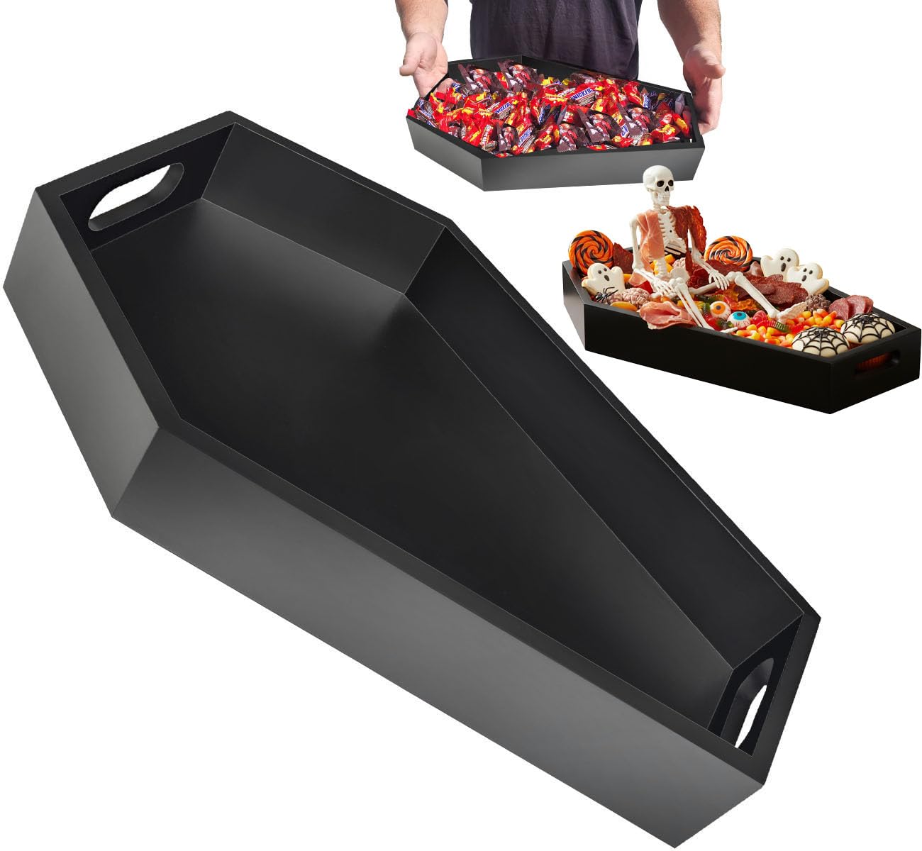 Photo 1 of 14.2'' Coffin Charcuterie Boards for Gothic Home Decor - Sturdy Solid Wooden Halloween Tray - Goth Container Storage