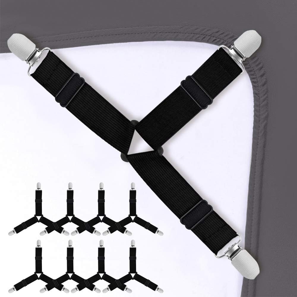 Amazon Com Bed Sheet Holder Straps 8 Pcs Bed Sheet Fasteners Adjustable Triangle Elastic Suspender Mattress Corner Clips With Heavy Duty Grippers Black Home Kitchen