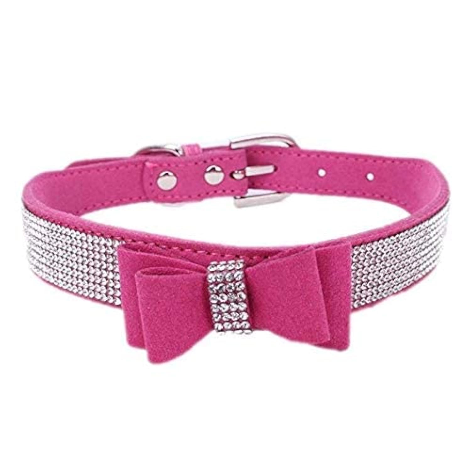 Haoyueer Rhinestone Dog Collar, Cute Dazzling Sparkling Soft Suede Leather Dog Cat Rhinestone Collar Crystal Diamond Pet Dog Puppy Collar (S, Hot Pink-1)