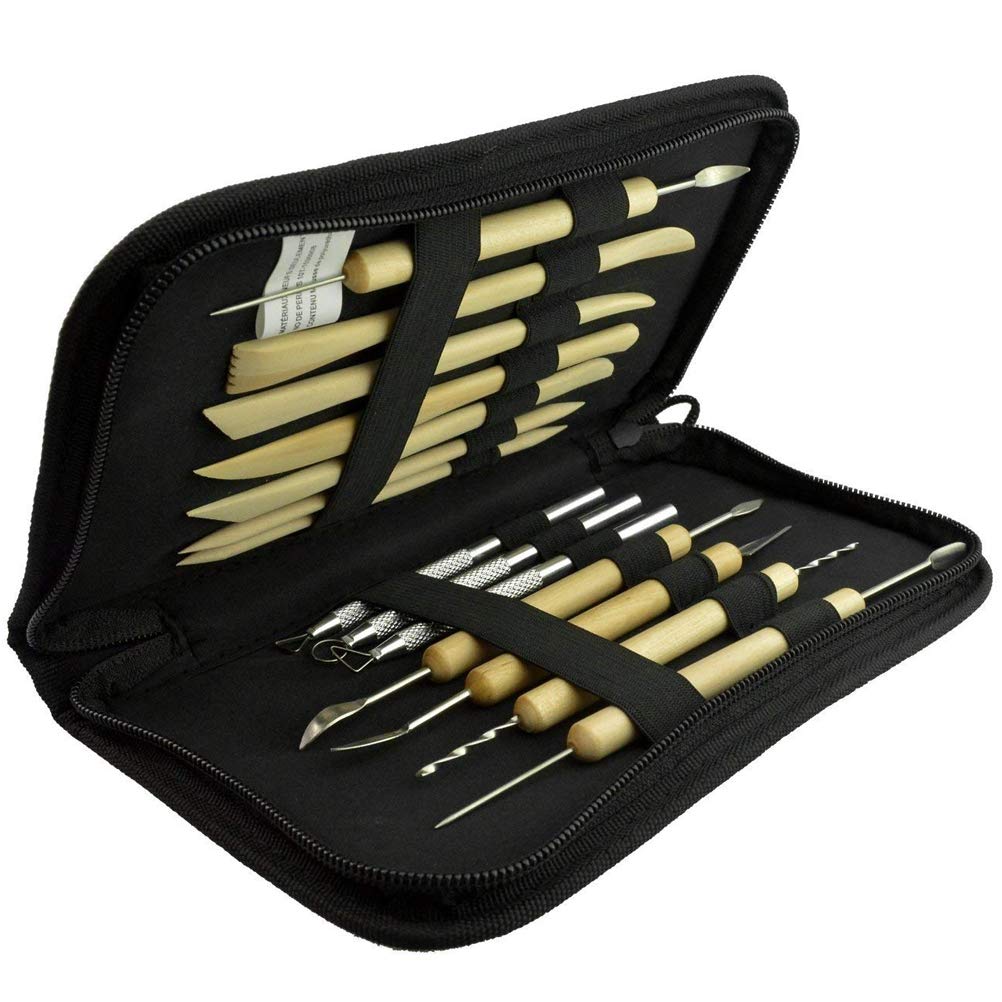 Carving Tool Kit, Sculpture Ceramic Tools Kit Wood Clay Modeling Carving Tool Kit - 14 Pieces with Case