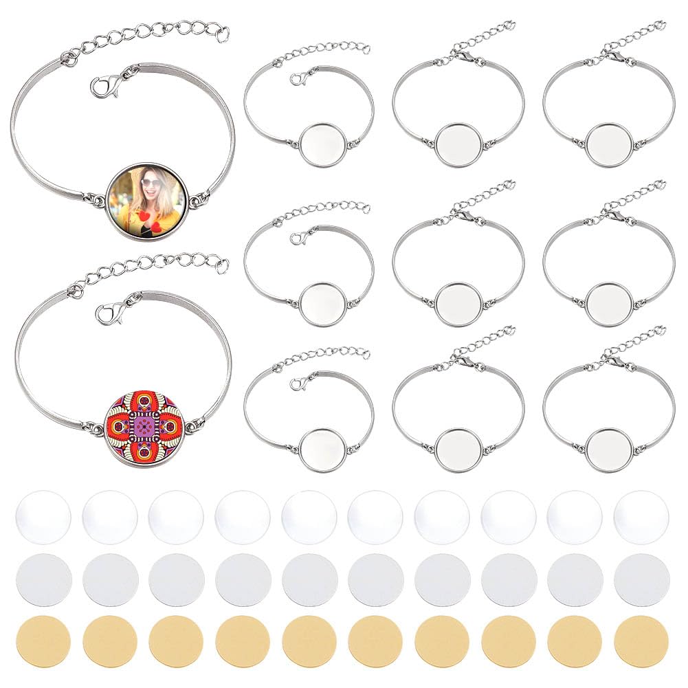 PH PandaHall 10 Sets Sublimation Bracelets Blanks Photo Bezel Tray Bracelets Heat Transfer Bracelets Adjustable Bracelet Bezel Setting with Sublimation Blank Discs for Christmas Bracelet Jewellery