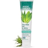 Desert Essence Tea Tree Oil and Neem Toothpaste, Wintergreen, 6.25 oz | Fluoride-free formula with baking soda and sea salt helps clean teeth and freshen breath; vegan and SLS-free