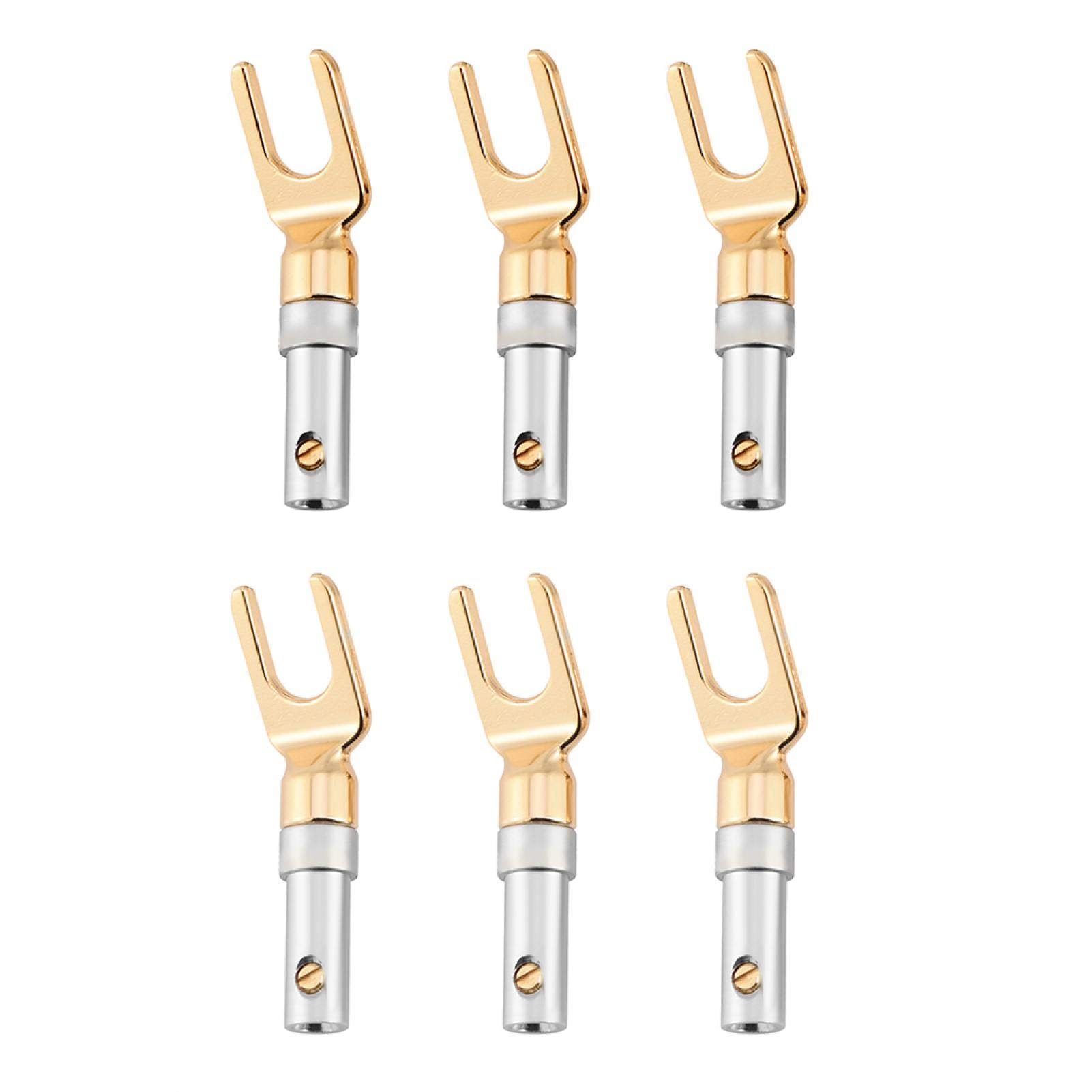 3Pair/6Pcs Gold Plated Speaker Plug, 4mm Banana U Fork Y Spade Plug Speaker Closed Double Screws Connectors, Signal Screw Type Solder Free