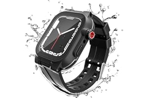 GWGW Apple Watch Series 7 Case with Band,Built-in Screen Protector,IP68 Waterproof Shockproof Impact Rugged Full Cover Protective Case with Premium Soft Silicone Band (45mm, Black)
