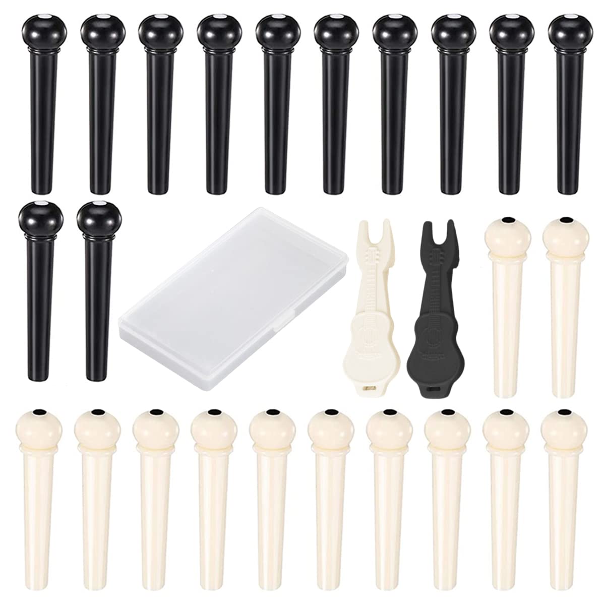 Acoustic Guitar Bridge Pins, 24 Pcs Bone Guitar Bridge Pins with Guitar Pins Puller Remover for Acoustic Guitar Parts Replacement