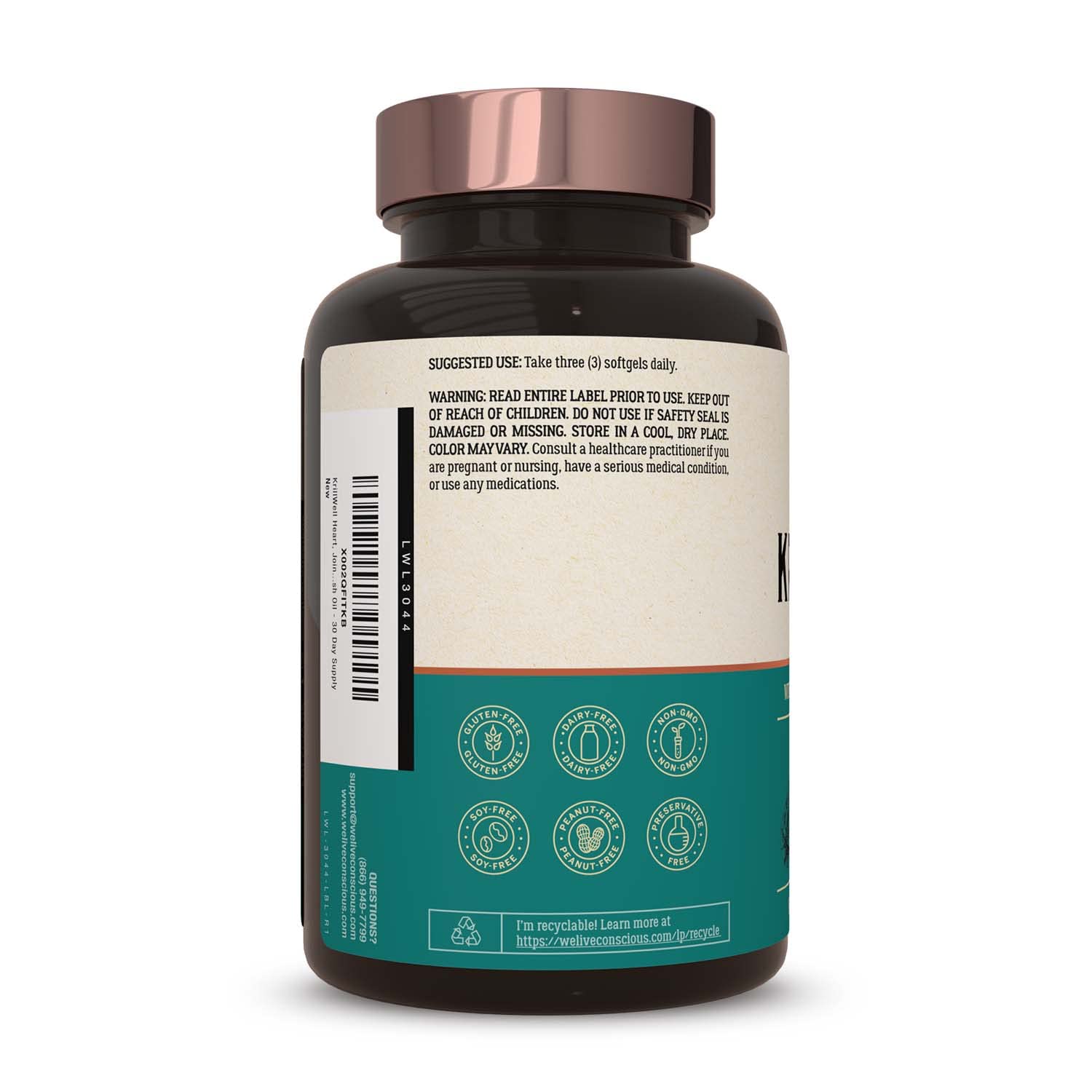 Live Conscious KrillWell, Joint, and Cognitive Support | Certified Sustainable Krill Oil 2X More Effective Than Fish Oil - 30 Day Supply